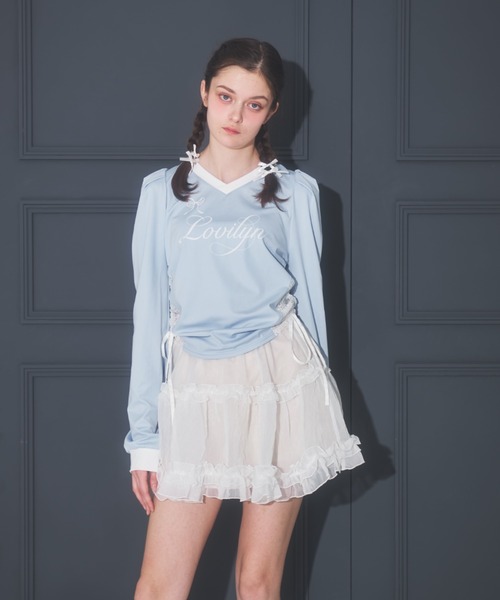 Lovilyn（ラヴィリン）の「キラキラロゴガーリーゲームシャツ（Tシャツ/カットソー・レディース・ブラック/サックスブルー/ホワイト・FREE）」の11枚目の写真