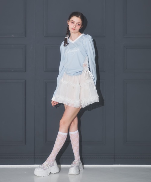 Lovilyn（ラヴィリン）の「キラキラロゴガーリーゲームシャツ（Tシャツ/カットソー・レディース・ブラック/サックスブルー/ホワイト・FREE）」の9枚目の写真