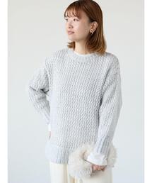 メッシュ編みクルーネックニット