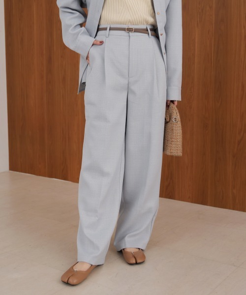 Bab(バブ)の「【セットアップ対応】ツイードタックワイドパンツ(スラックス・レディース・ブルー/モカ・M)」の2枚目の写真