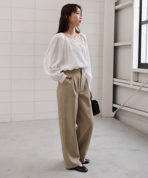 Bab(バブ)の「【セットアップ対応】ツイードタックワイドパンツ(スラックス・レディース・ブルー/モカ・M)」の5枚目の写真