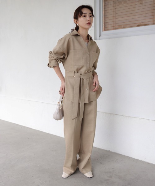 Bab(バブ)の「【セットアップ対応】ツイードタックワイドパンツ(スラックス・レディース・ブルー/モカ・M)」の9枚目の写真