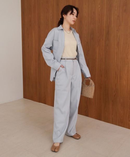 Bab(バブ)の「【セットアップ対応】ツイードタックワイドパンツ(スラックス・レディース・ブルー/モカ・M)」の14枚目の写真