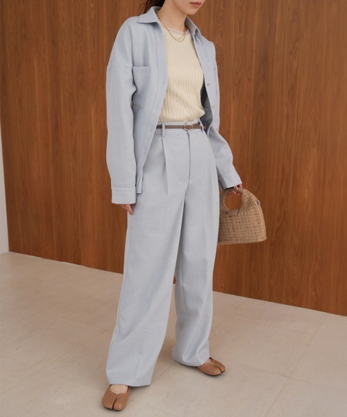 Bab(バブ)の「【セットアップ対応】ツイードタックワイドパンツ(スラックス・レディース・ブルー/モカ・M)」の18枚目の写真