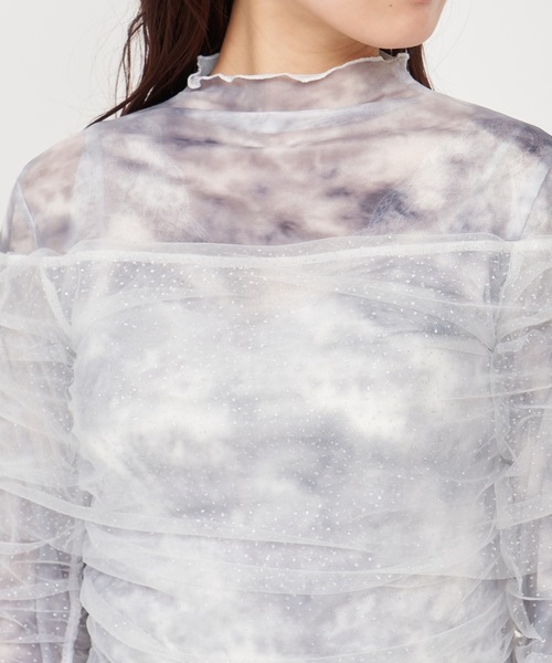 ROYAL PARTY（ロイヤルパーティー）の「ラメチュールレイヤードシアートップス（Tシャツ/カットソー・レディース・オフホワイト/ブラック/ベージュ・FREE）」の7枚目の写真