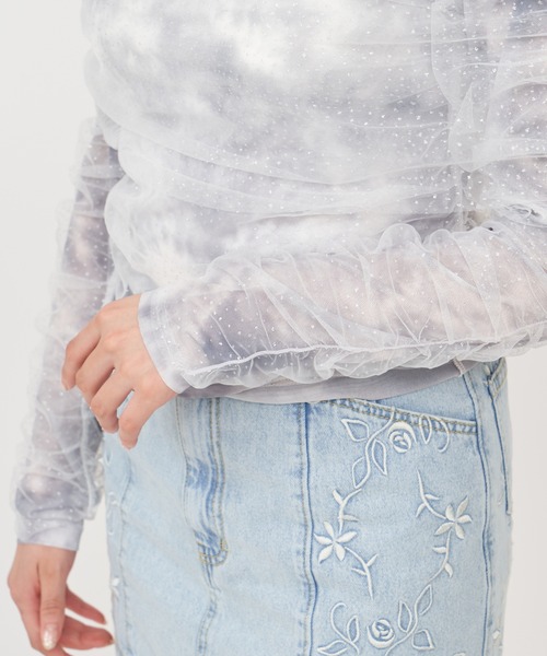 ROYAL PARTY（ロイヤルパーティー）の「ラメチュールレイヤードシアートップス（Tシャツ/カットソー・レディース・オフホワイト/ブラック/ベージュ・FREE）」の8枚目の写真