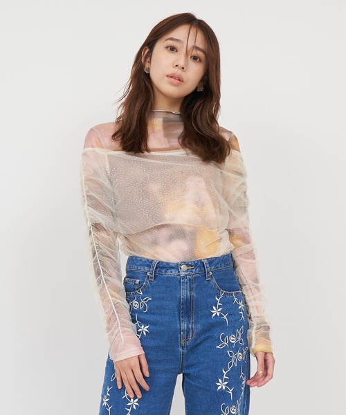 ROYAL PARTY（ロイヤルパーティー）の「ラメチュールレイヤードシアートップス（Tシャツ/カットソー・レディース・オフホワイト/ブラック/ベージュ・FREE）」の11枚目の写真