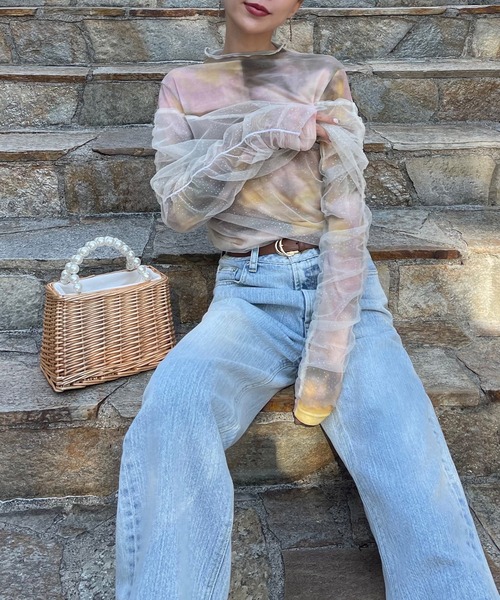 ROYAL PARTY（ロイヤルパーティー）の「ラメチュールレイヤードシアートップス（Tシャツ/カットソー・レディース・オフホワイト/ブラック/ベージュ・FREE）」の18枚目の写真