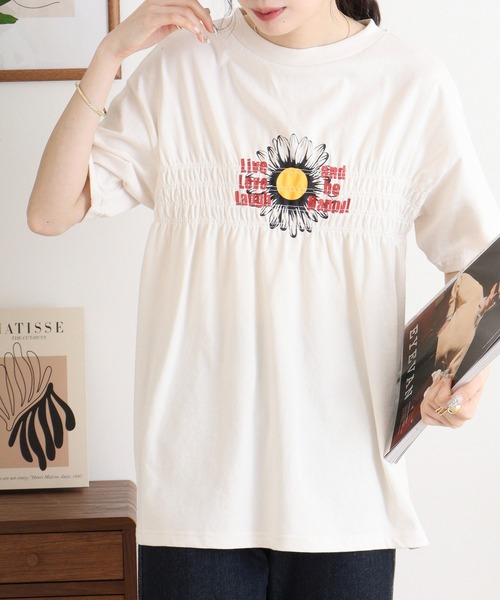 セール】USAコットン シャーリングフラワー＆ロゴT（Tシャツ
