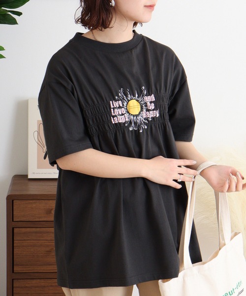 Arinomama(アリノママ)の「USAコットン シャーリングフラワー&ロゴT(Tシャツ/カットソー・レディース・チャコールグレー/アイボリー/ライトピンク/ライトブルー・FREE)」の10枚目の写真