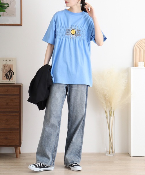 Arinomama(アリノママ)の「USAコットン シャーリングフラワー&ロゴT(Tシャツ/カットソー・レディース・チャコールグレー/アイボリー/ライトピンク/ライトブルー・FREE)」の16枚目の写真