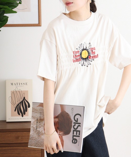 Arinomama(アリノママ)の「USAコットン シャーリングフラワー&ロゴT(Tシャツ/カットソー・レディース・チャコールグレー/アイボリー/ライトピンク/ライトブルー・FREE)」の7枚目の写真