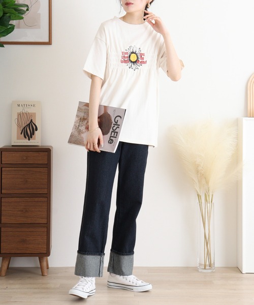 Arinomama(アリノママ)の「USAコットン シャーリングフラワー&ロゴT(Tシャツ/カットソー・レディース・チャコールグレー/アイボリー/ライトピンク/ライトブルー・FREE)」の8枚目の写真