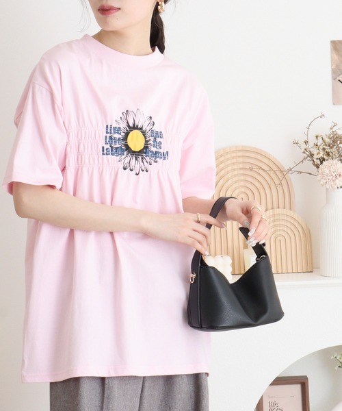 Arinomama(アリノママ)の「USAコットン シャーリングフラワー&ロゴT(Tシャツ/カットソー・レディース・チャコールグレー/アイボリー/ライトピンク/ライトブルー・FREE)」の19枚目の写真