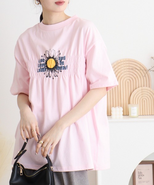 Arinomama(アリノママ)の「USAコットン シャーリングフラワー&ロゴT(Tシャツ/カットソー・レディース・チャコールグレー/アイボリー/ライトピンク/ライトブルー・FREE)」の17枚目の写真