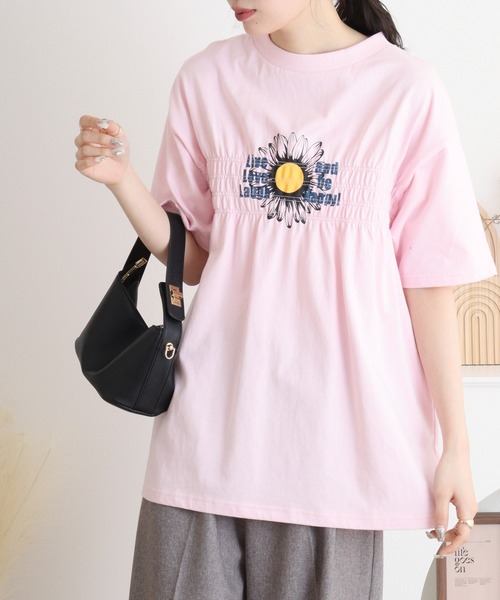 Arinomama(アリノママ)の「USAコットン シャーリングフラワー&ロゴT(Tシャツ/カットソー・レディース・チャコールグレー/アイボリー/ライトピンク/ライトブルー・FREE)」の18枚目の写真