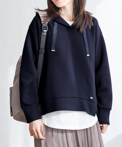 ikka（イッカ）の「【親子コーデ】GOKU楽ダンボールフードパーカー（パーカー・レディース・ベージュ/ネイビー/オフホワイト/オレンジ/ミント・S/M/L）」の4枚目の写真