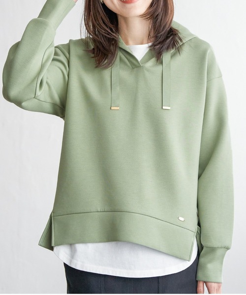 ikka（イッカ）の「【親子コーデ】GOKU楽ダンボールフードパーカー（パーカー・レディース・ベージュ/ネイビー/オフホワイト/オレンジ/ミント・S/M/L）」の3枚目の写真