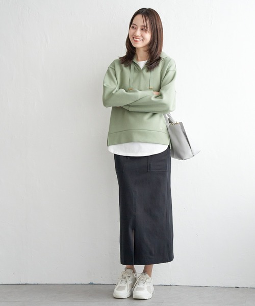 ikka（イッカ）の「【親子コーデ】GOKU楽ダンボールフードパーカー（パーカー・レディース・ベージュ/ネイビー/オフホワイト/オレンジ/ミント・S/M/L）」の22枚目の写真