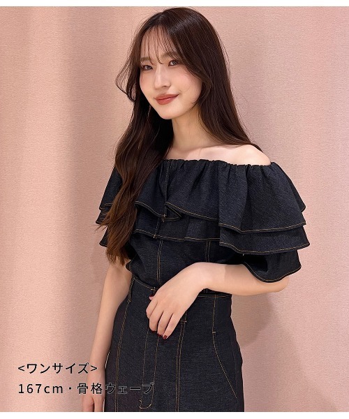 PEACH JOHN（ピーチジョン）の「オフショルデニム風ブラウス（シャツ/ブラウス・レディース・ネイビー/ライトブルー/ブルー・ONE SIZE）」の12枚目の写真