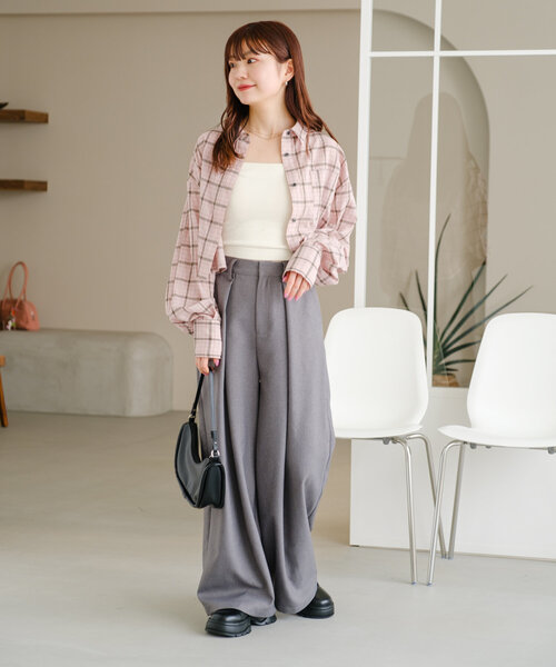 Kastane（カスタネ）の「カットアウトチェッククロップドシャツ（シャツ/ブラウス・レディース・ピンク/ブルー・FREE）」の17枚目の写真