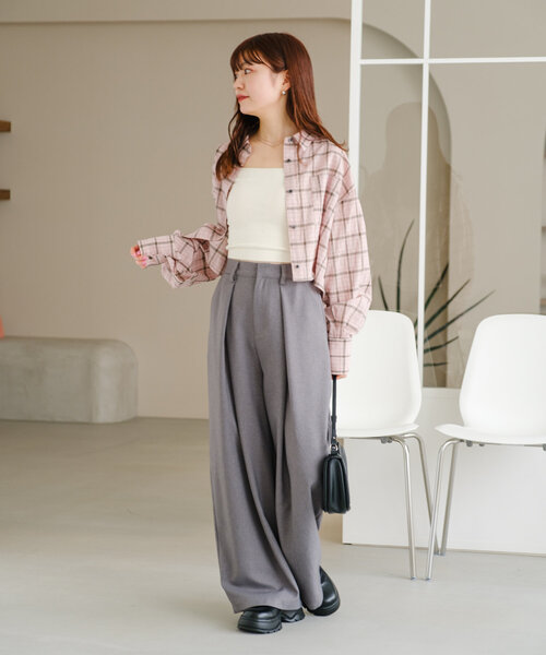 Kastane（カスタネ）の「カットアウトチェッククロップドシャツ（シャツ/ブラウス・レディース・ピンク/ブルー・FREE）」の18枚目の写真