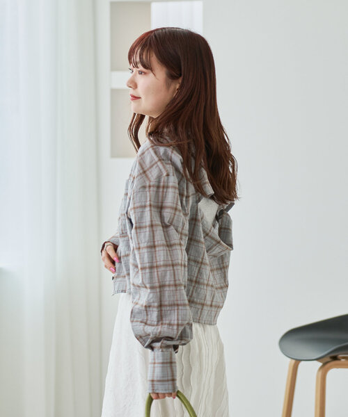 Kastane（カスタネ）の「カットアウトチェッククロップドシャツ（シャツ/ブラウス・レディース・ピンク/ブルー・FREE）」の21枚目の写真