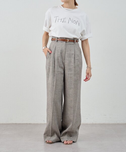 SHENERY（シーナリー）の「《涼しいリネン素材》ラメリネンストライプパンツ（その他パンツ・レディース・グレー/ベージュ・36/38）」の4枚目の写真