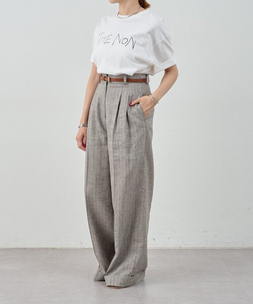 SHENERY（シーナリー）の「《涼しいリネン素材》ラメリネンストライプパンツ（その他パンツ・レディース・グレー/ベージュ・36/38）」の5枚目の写真