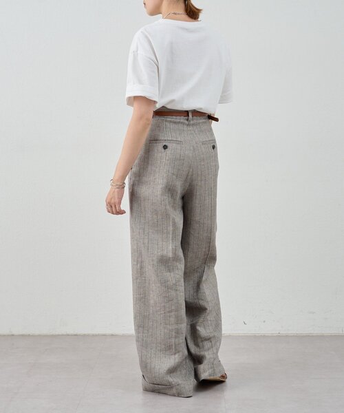 SHENERY（シーナリー）の「《涼しいリネン素材》ラメリネンストライプパンツ（その他パンツ・レディース・グレー/ベージュ・36/38）」の7枚目の写真