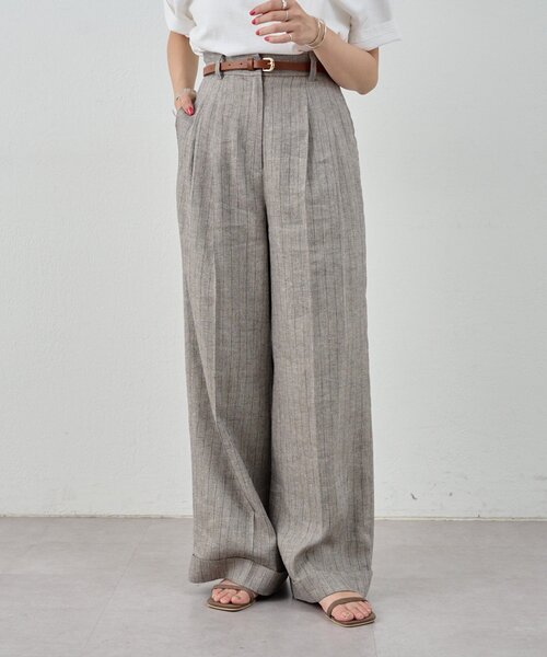 SHENERY（シーナリー）の「《涼しいリネン素材》ラメリネンストライプパンツ（その他パンツ・レディース・グレー/ベージュ・36/38）」の10枚目の写真