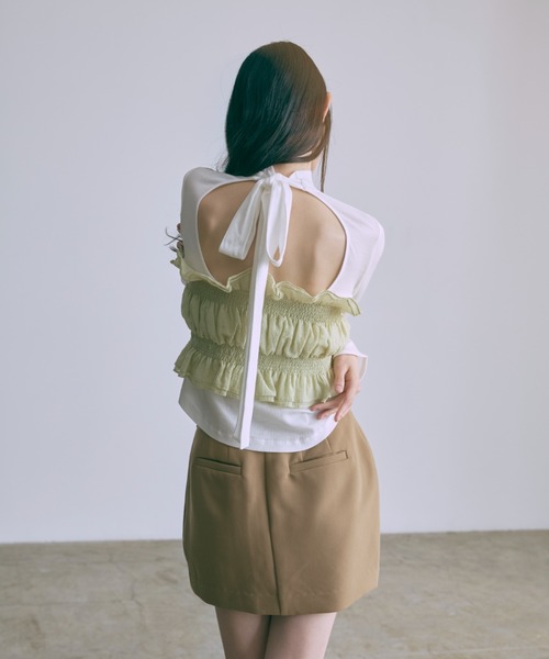 EN NEUME(エンノイム)の「Back Open Ribbon Tops(Tシャツ/カットソー・レディース・ブルー/アイボリー/ブラック・FREE)」の10枚目の写真