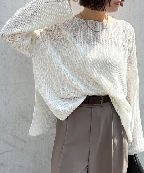 CROSS FUNCTION（クロスファンクション）の「《洗える》エブ楽 ルーズクラフトニットプルオーバー【CF/クロスファンクション】（ニット/セーター・レディース・イエロー/ホワイト/チャコールグレー・L/M/LL）」の2枚目の写真