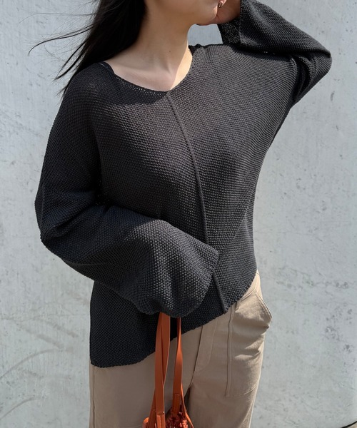 CROSS FUNCTION（クロスファンクション）の「《洗える》エブ楽 ルーズクラフトニットプルオーバー【CF/クロスファンクション】（ニット/セーター・レディース・イエロー/ホワイト/チャコールグレー・L/M/LL）」の3枚目の写真