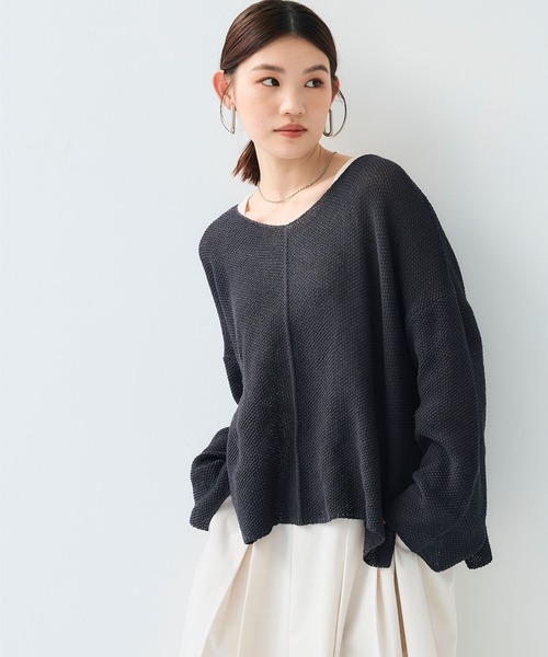 CROSS FUNCTION（クロスファンクション）の「《洗える》エブ楽 ルーズクラフトニットプルオーバー【CF/クロスファンクション】（ニット/セーター・レディース・イエロー/ホワイト/チャコールグレー・L/M/LL）」の5枚目の写真