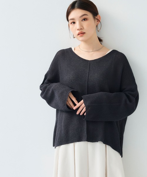 CROSS FUNCTION（クロスファンクション）の「《洗える》エブ楽 ルーズクラフトニットプルオーバー【CF/クロスファンクション】（ニット/セーター・レディース・イエロー/ホワイト/チャコールグレー・L/M/LL）」の7枚目の写真