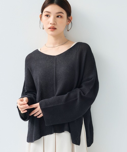 CROSS FUNCTION（クロスファンクション）の「《洗える》エブ楽 ルーズクラフトニットプルオーバー【CF/クロスファンクション】（ニット/セーター・レディース・イエロー/ホワイト/チャコールグレー・L/M/LL）」の6枚目の写真