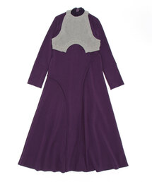 UN3D. ランダムドットペプラムワンピース パープル マキシ丈