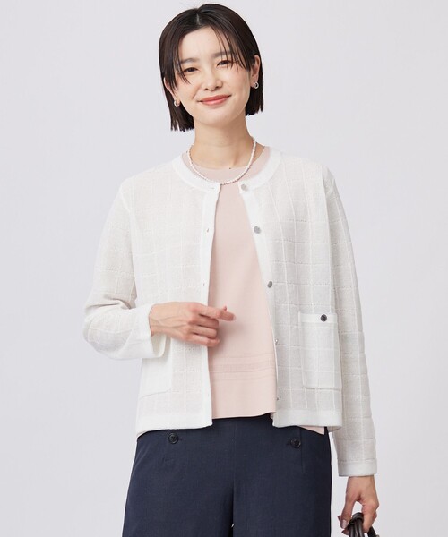 J.PRESS Ladies(J.プレス レディス)の「【洗える】WINDY JACKET ニット ジャケット(ニット/セーター・レディース・ライトグレー系/ネイビー系/ホワイト系・SMALL)」の2枚目の写真