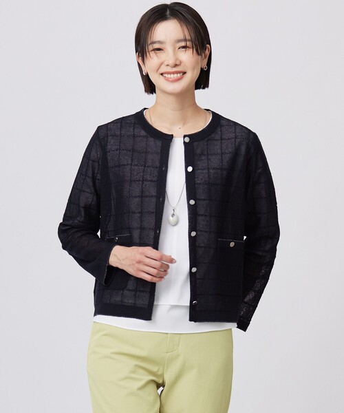 J.PRESS Ladies(J.プレス レディス)の「【洗える】WINDY JACKET ニット ジャケット(ニット/セーター・レディース・ライトグレー系/ネイビー系/ホワイト系・SMALL)」の3枚目の写真