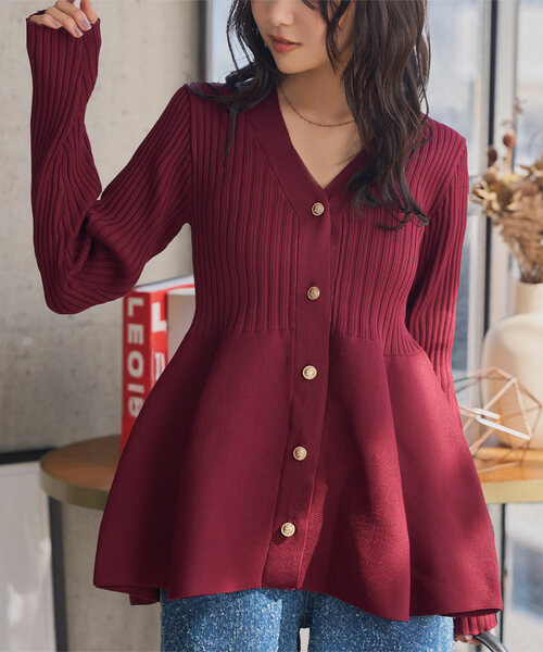 KOBE LETTUCE（コウベレタス）の「Vネックペプラムリブカーディガン（カーディガン/ボレロ・レディース・ネイビー/ホワイト/ピンク/ブラック/ブルー/ネイビー系/アイボリー/カーキ/ボルドー/ピンク系/ミント/グレー系・M）」の12枚目の写真