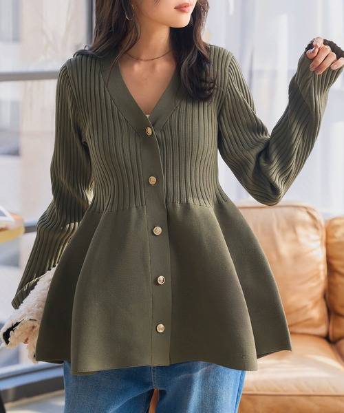 Vネックペプラムリブカーディガン（カーディガン/ボレロ）｜KOBE