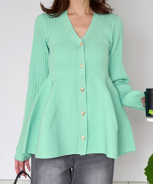 KOBE LETTUCE（コウベレタス）の「Vネックペプラムリブカーディガン（カーディガン/ボレロ・レディース・ネイビー/ホワイト/ピンク/ブラック/ブルー/ネイビー系/アイボリー/カーキ/ボルドー/ピンク系/ミント/グレー系・M）」の16枚目の写真