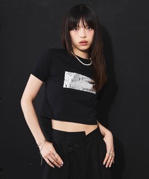 箔プリントクロップドTシャツ【DIP IN CHOCOLATE】