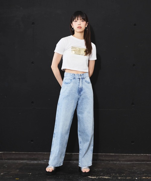 DIP IN CHOCOLATE(ディップインチョコレート)の「箔プリントクロップドTシャツ【DIP IN CHOCOLATE】(Tシャツ/カットソー・レディース・ブラック/ピンク/ゴールド/シルバーグレー・F)」の22枚目の写真