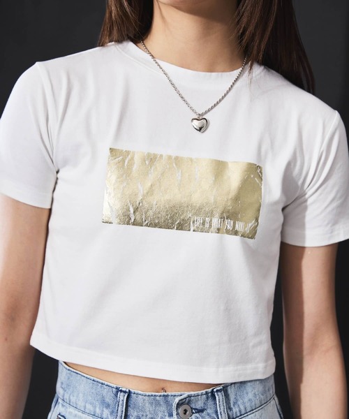DIP IN CHOCOLATE(ディップインチョコレート)の「箔プリントクロップドTシャツ【DIP IN CHOCOLATE】(Tシャツ/カットソー・レディース・ブラック/ピンク/ゴールド/シルバーグレー・F)」の16枚目の写真