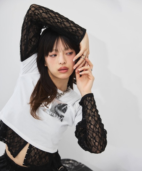 DIP IN CHOCOLATE(ディップインチョコレート)の「箔プリントクロップドTシャツ【DIP IN CHOCOLATE】(Tシャツ/カットソー・レディース・ブラック/ピンク/ゴールド/シルバーグレー・F)」の12枚目の写真