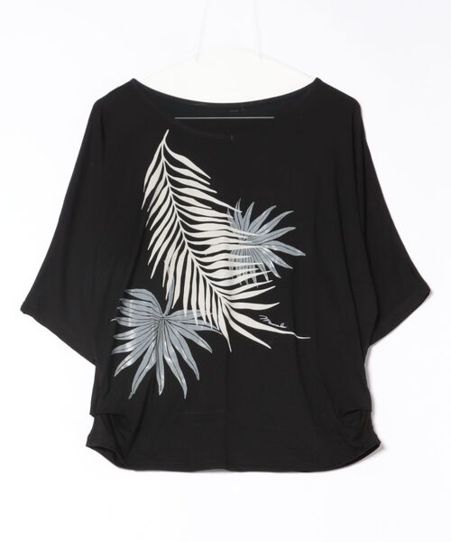 Maunaloa（マウナロア）の「【Maunaloa】パームリーフドルマントップス（Tシャツ/カットソー・レディース・ベージュ/ネイビー/ブラック・L/M）」の2枚目の写真