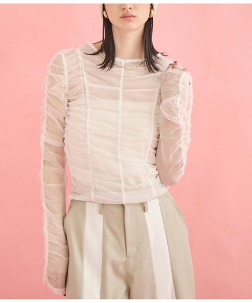 Settimissimo（セッティミッシモ）の「チュール シャーリング プルオーバー（Tシャツ/カットソー・レディース・オフホワイト/ブルー/ブラック・FREE）」の2枚目の写真