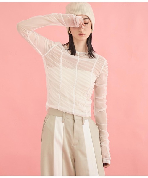 Settimissimo（セッティミッシモ）の「チュール シャーリング プルオーバー（Tシャツ/カットソー・レディース・オフホワイト/ブルー/ブラック・FREE）」の4枚目の写真